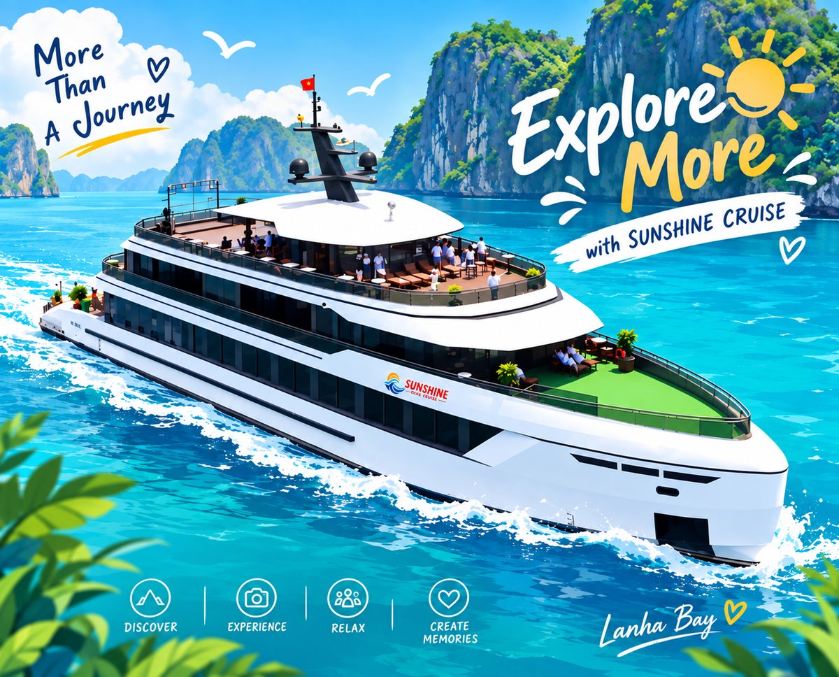 Sunshine Golden Cruises promotional illustration of the ship in Lan Ha Bay